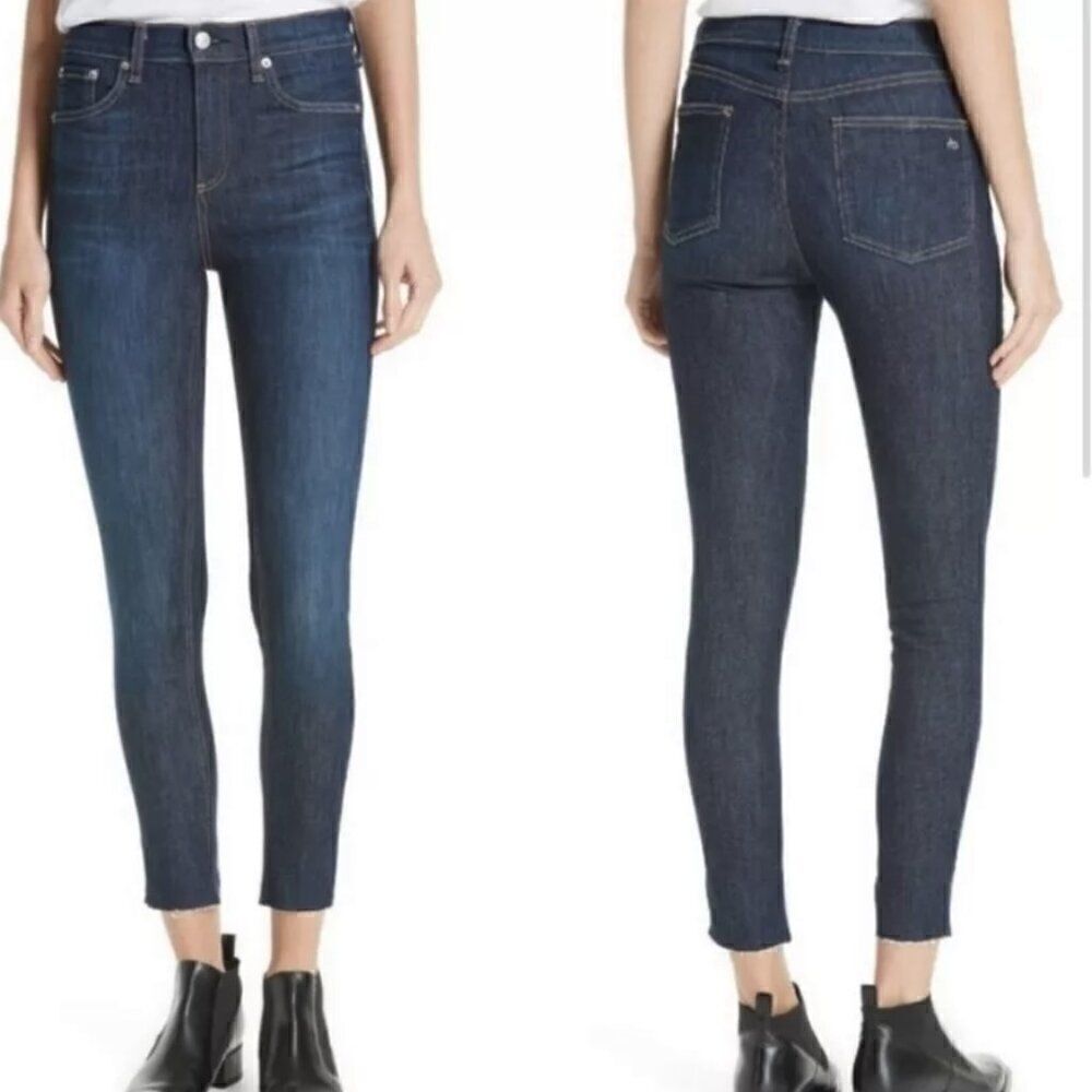 rag & bone 10 Inch Ankle Skinny High Rise Jeans in Mad River Blue Womens Size 30